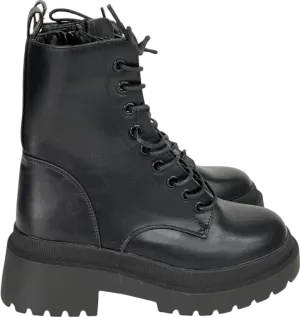 New Look Black Lace Up Chunky Cleated Biker Boots UK 3 EU 36 👠
