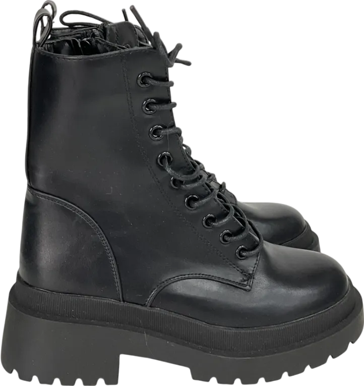 New Look Black Lace Up Chunky Cleated Biker Boots UK 3 EU 36 👠