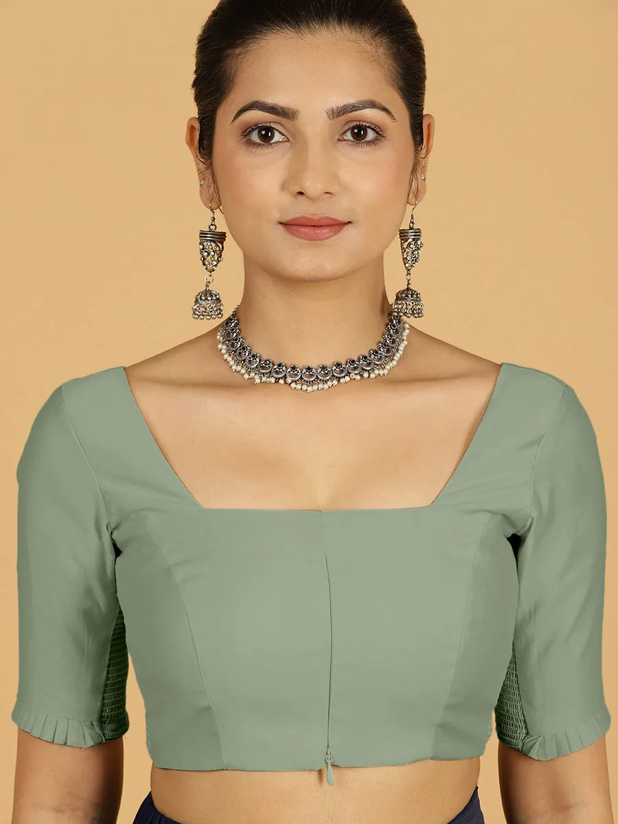 Nihira x Rozaana | Elbow Sleeves Saree Blouse in Mint Green