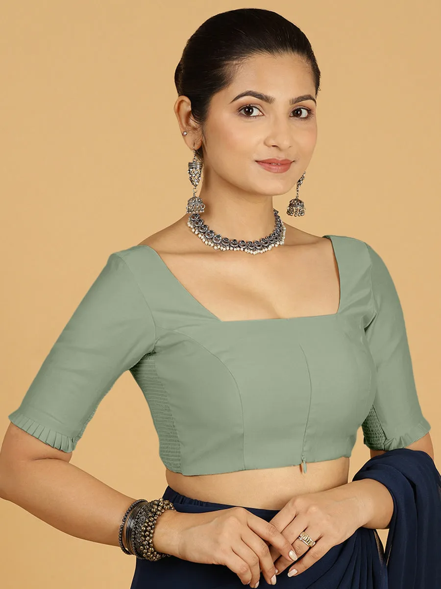 Nihira x Rozaana | Elbow Sleeves Saree Blouse in Mint Green