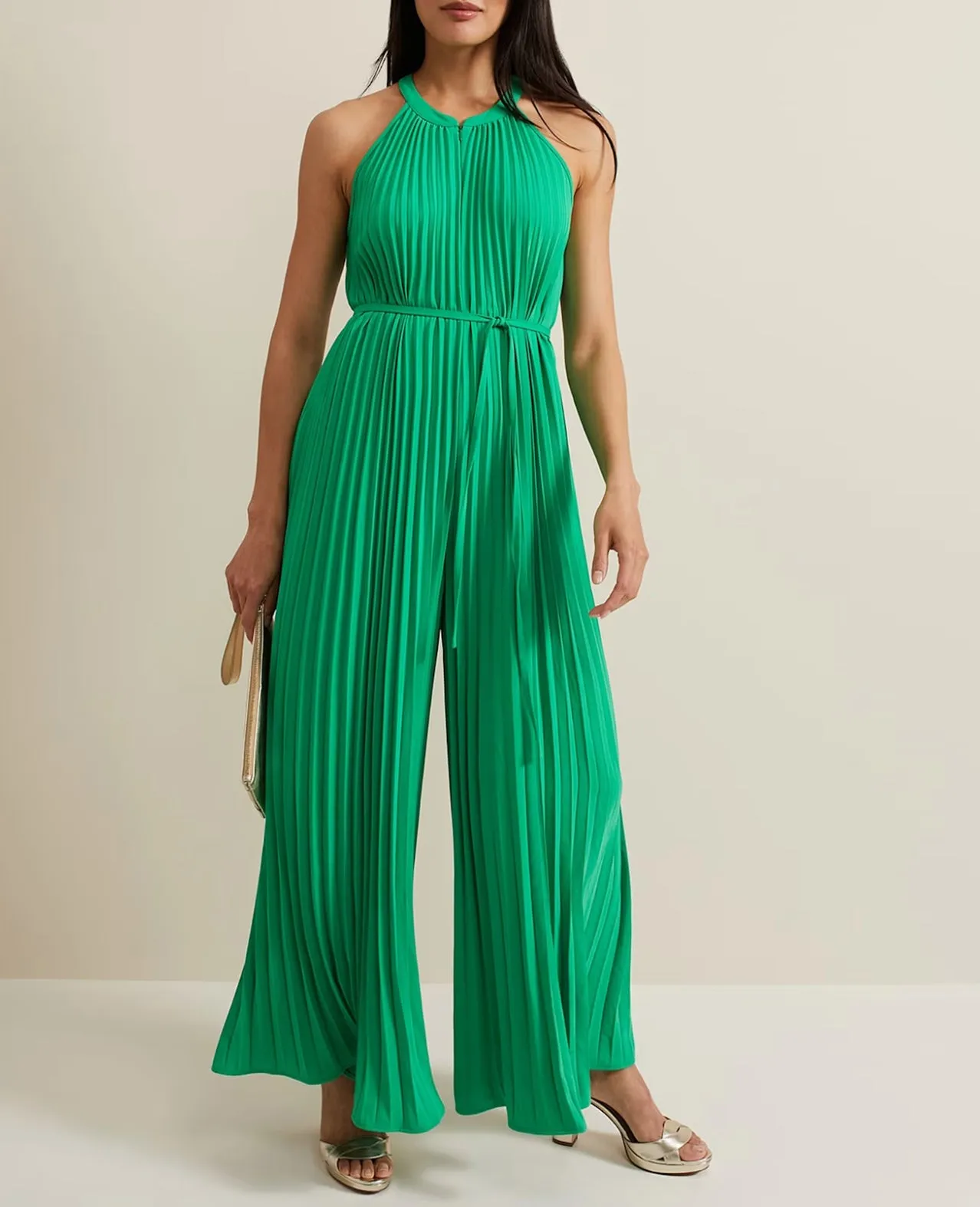 Phase Eight Brea Green Pleat Jumpsuit UK 8