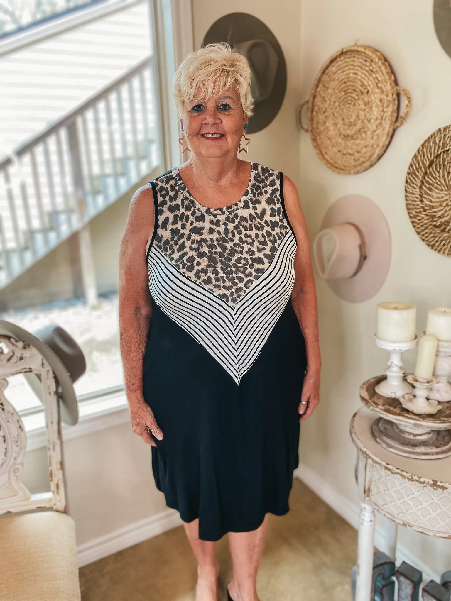 Pretty in Prints Leopard and Striped Tank Top Dress in Black