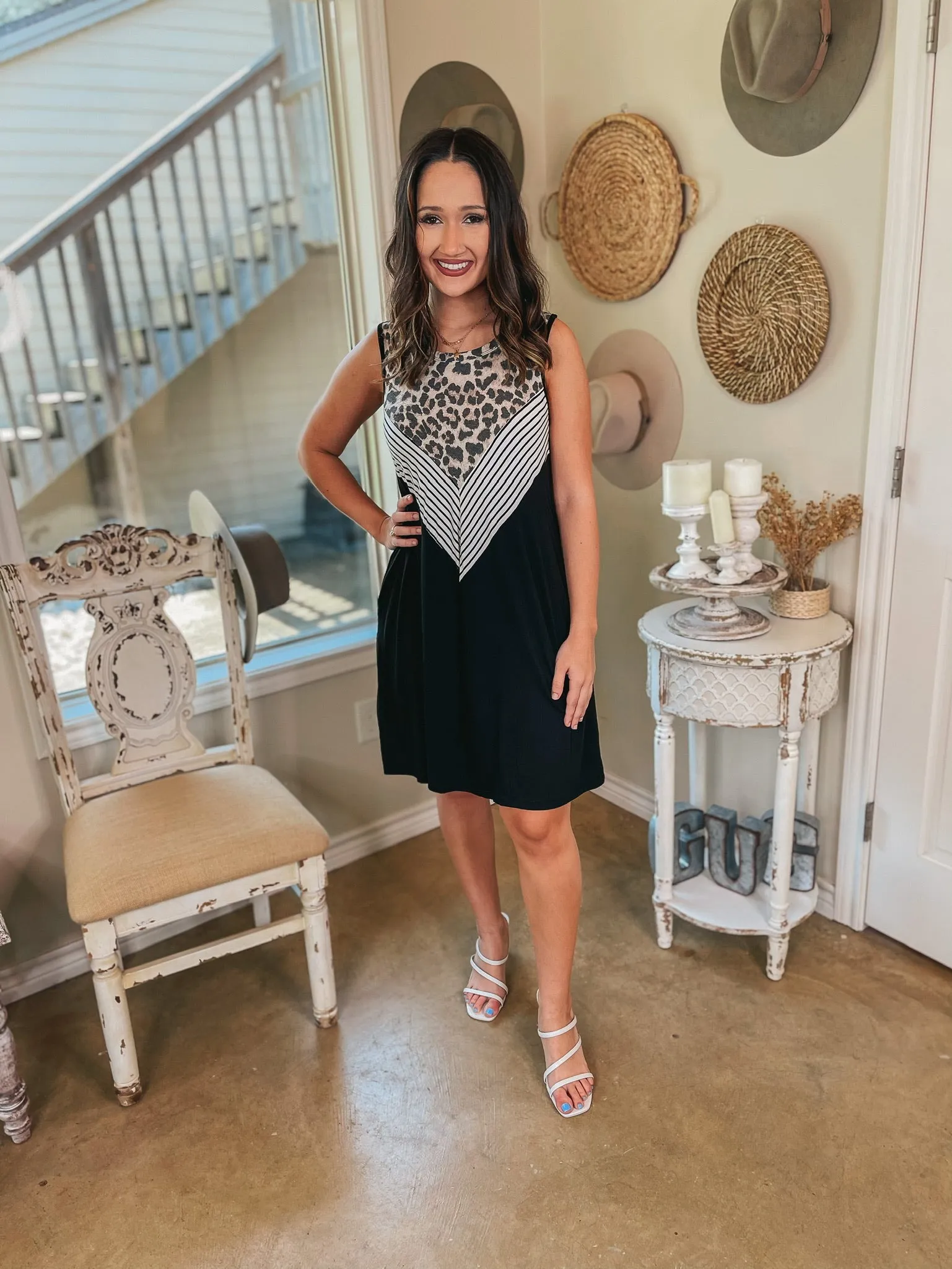 Pretty in Prints Leopard and Striped Tank Top Dress in Black