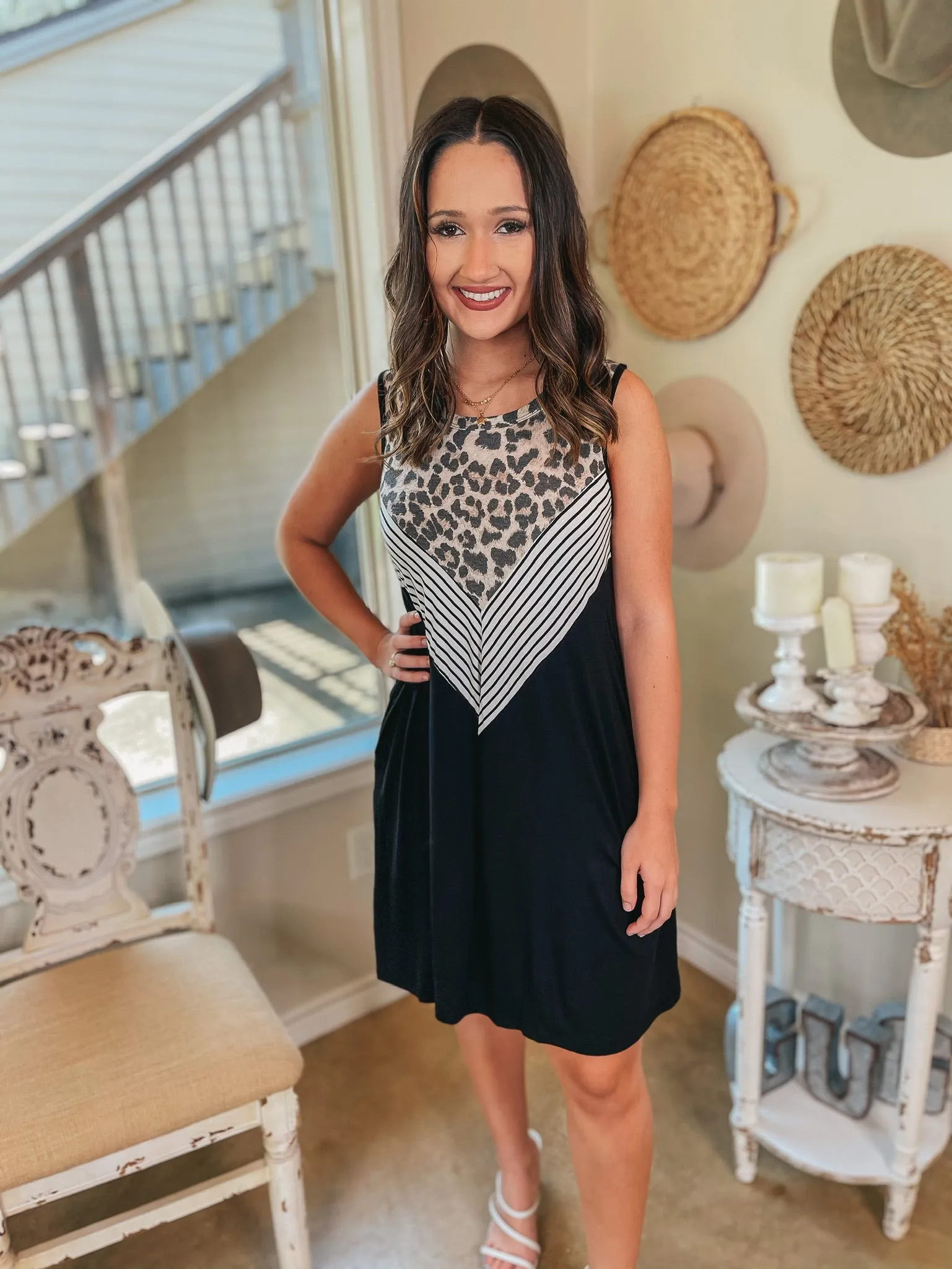 Pretty in Prints Leopard and Striped Tank Top Dress in Black