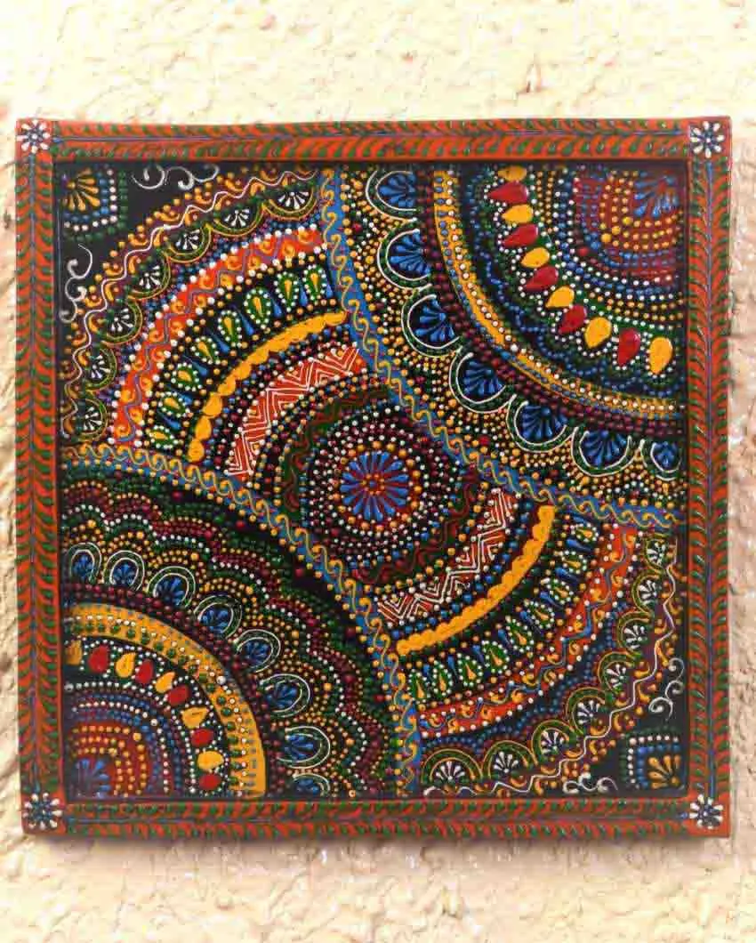 Rangoli Illusion Art Hand Painted Square Wall Decorative | 12 x 12 inches