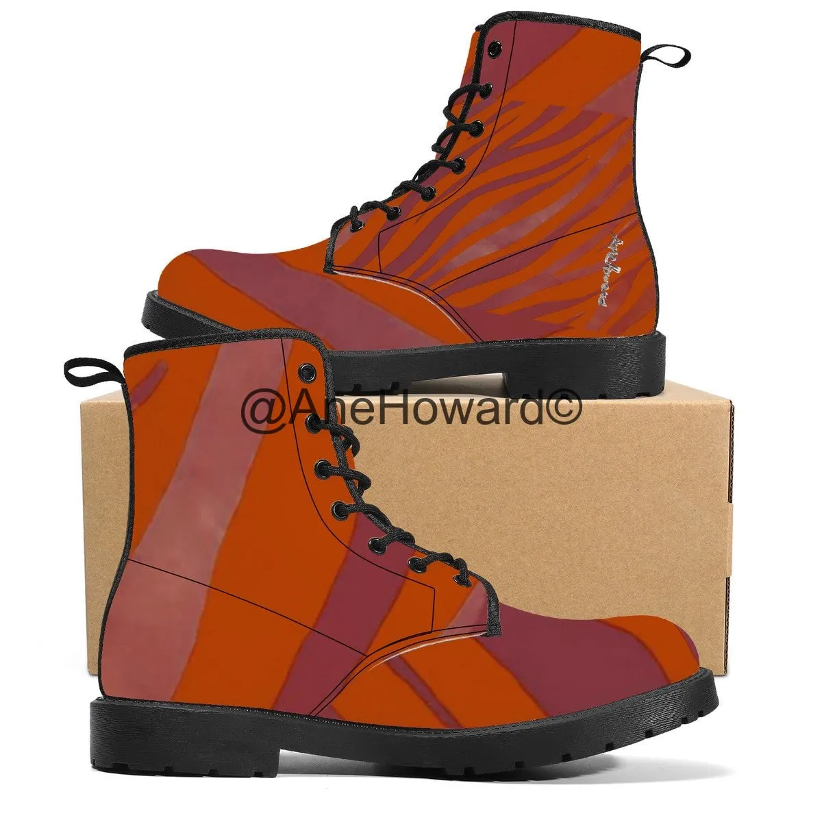 Red Zebra Vegan Leather Boots