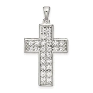Sterling Silver Rhodium-plated CZ Latin Cross Pendant