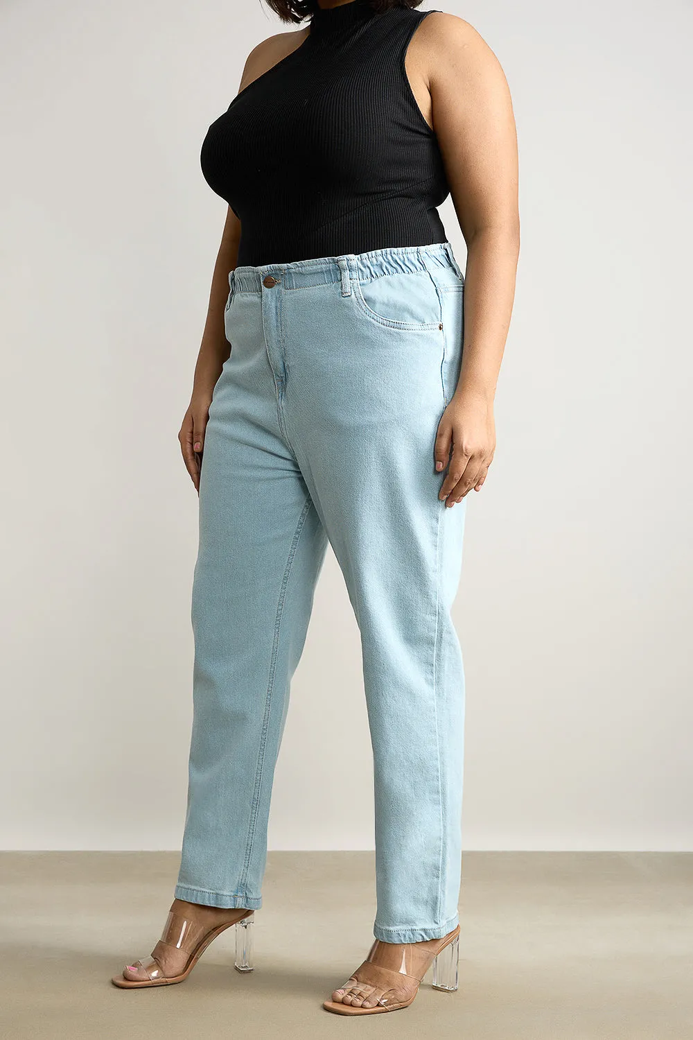 Stretchy Light Wash Mom Jeans