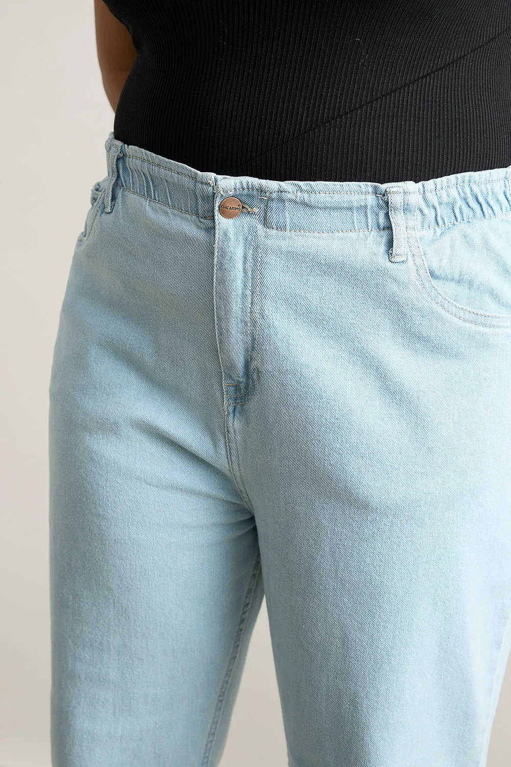 Stretchy Light Wash Mom Jeans