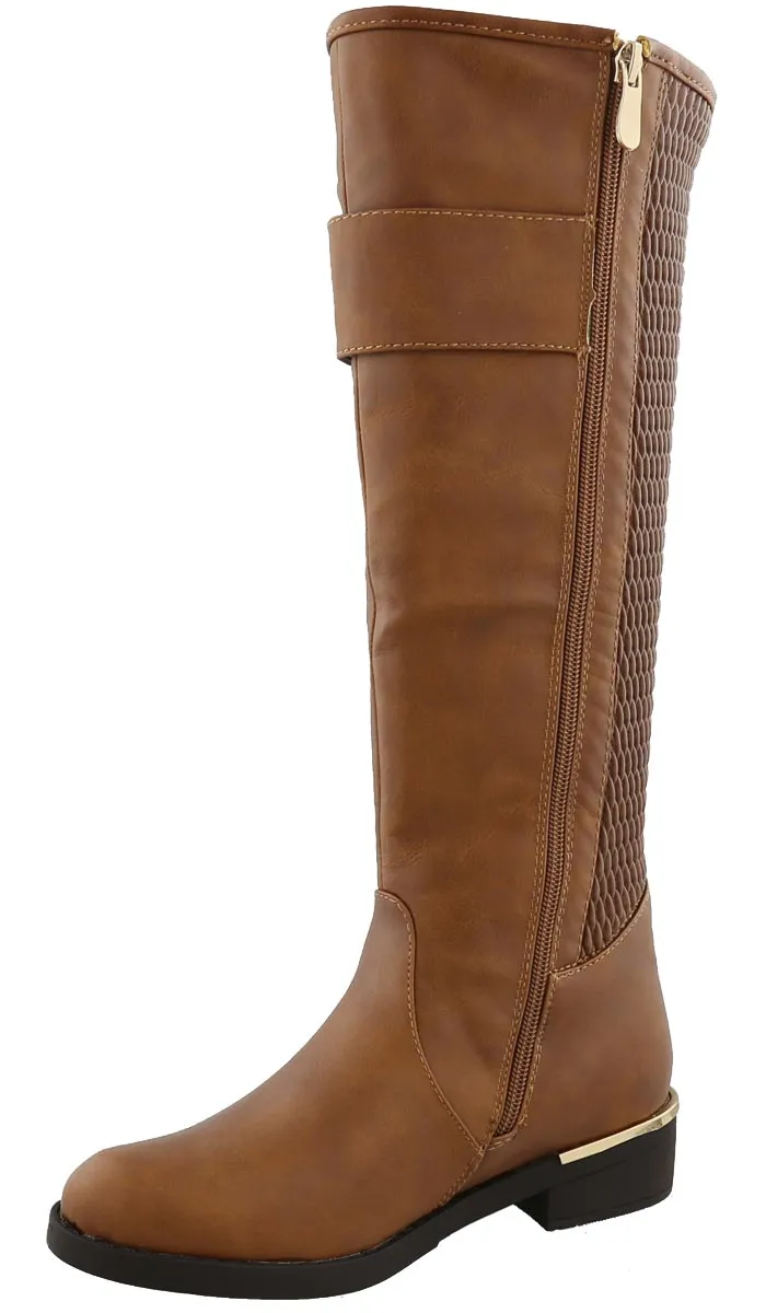 Top Moda Women's Knee High Double Buckle Riding Boot
