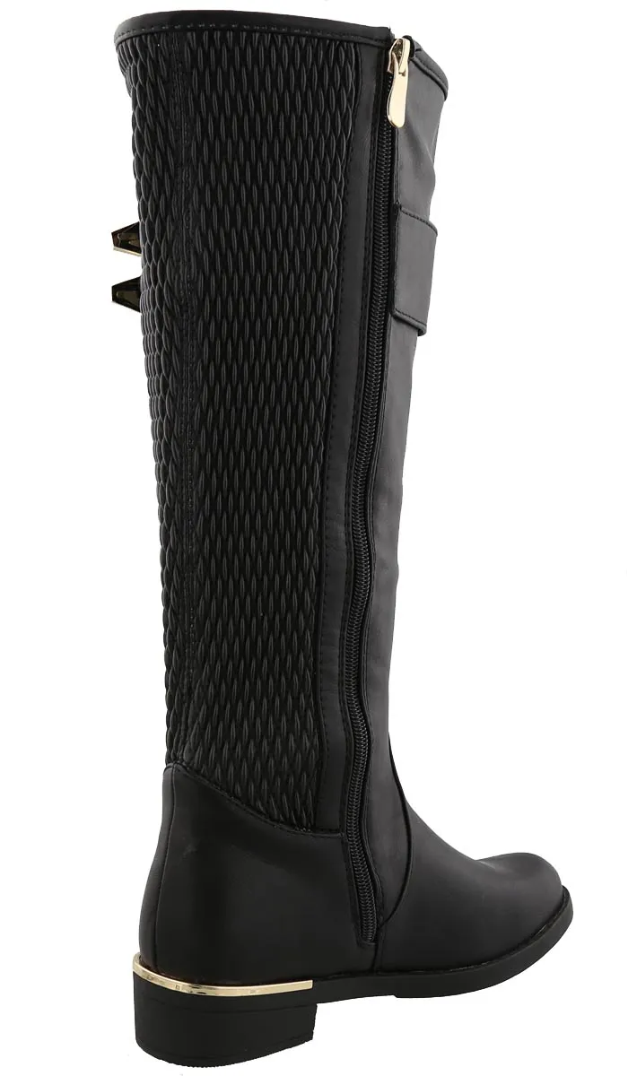 Top Moda Women's Knee High Double Buckle Riding Boot
