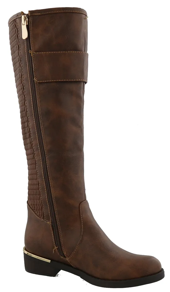 Top Moda Women's Knee High Double Buckle Riding Boot