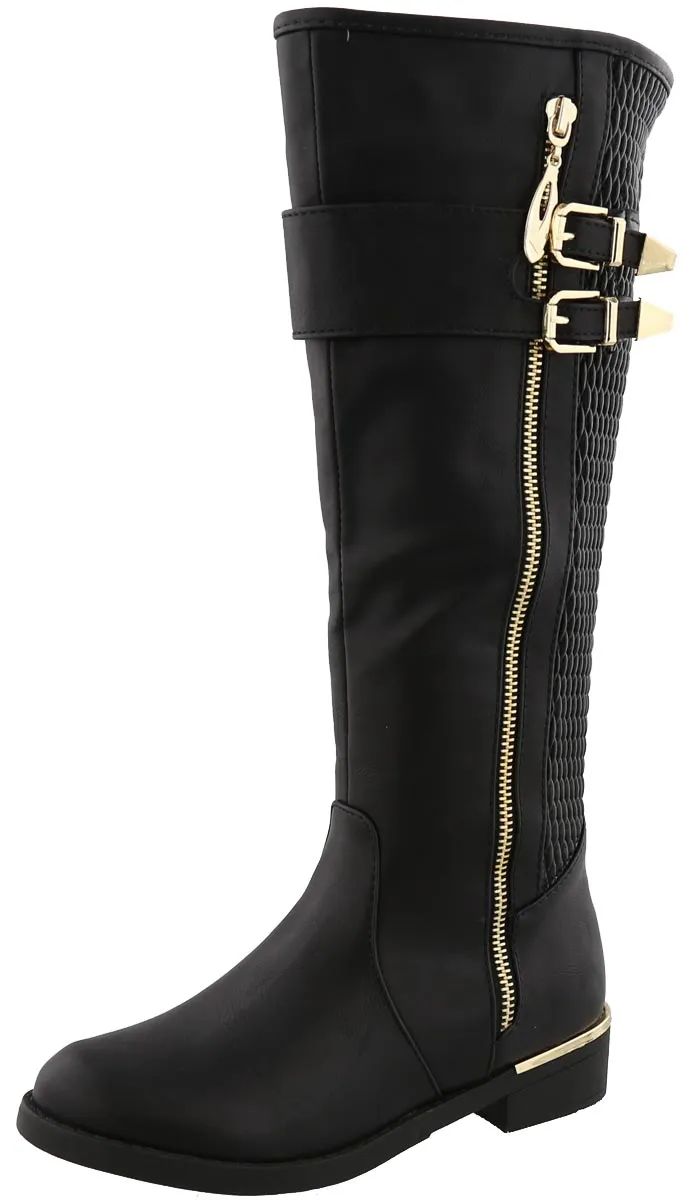 Top Moda Women's Knee High Double Buckle Riding Boot