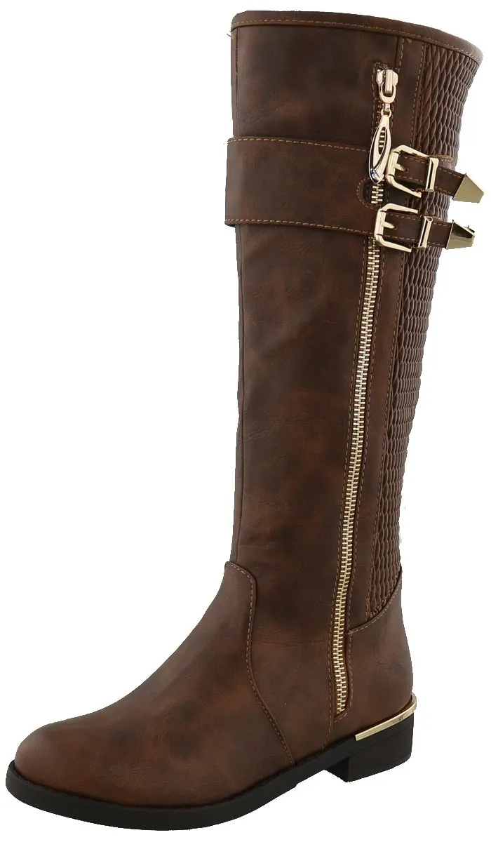 Top Moda Women's Knee High Double Buckle Riding Boot