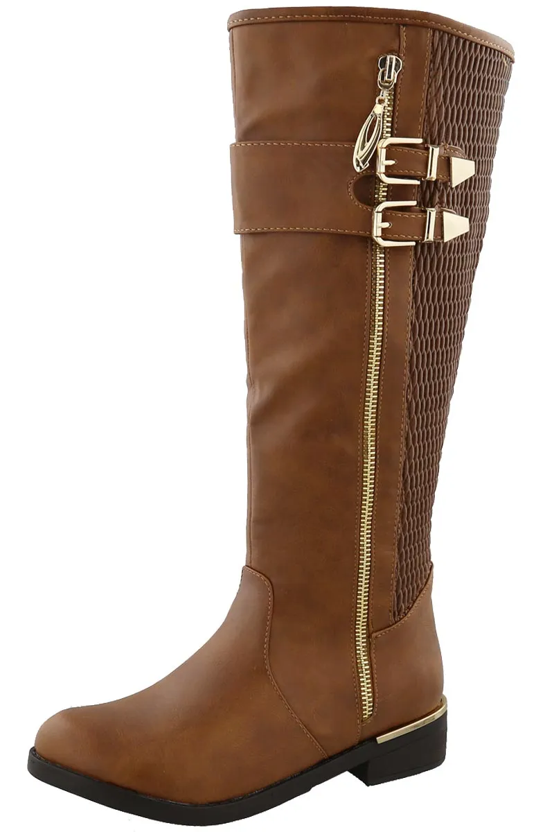 Top Moda Women's Knee High Double Buckle Riding Boot