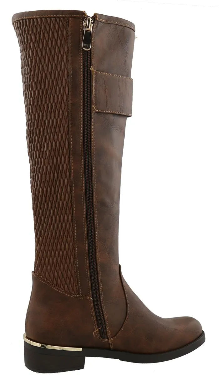 Top Moda Women's Knee High Double Buckle Riding Boot