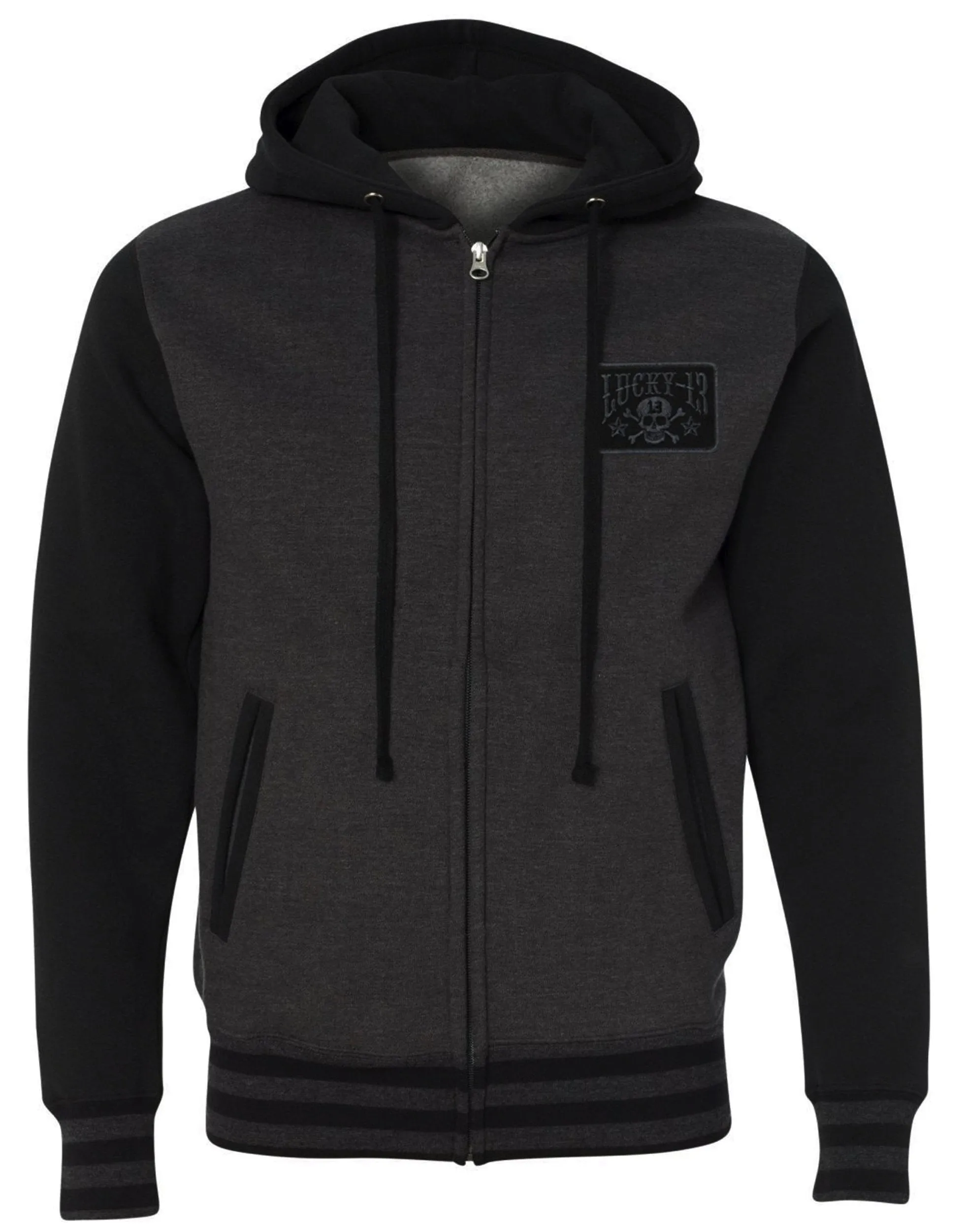 UNISEX Black/Charcoal Gray Skull Stars Hooligan Hoodie