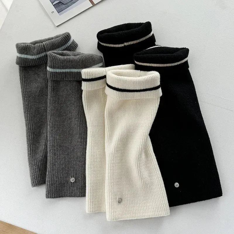 Vintage Wool Knitted Leg Warmers with Metal Buckle – Y2K Winter Calf Leggings