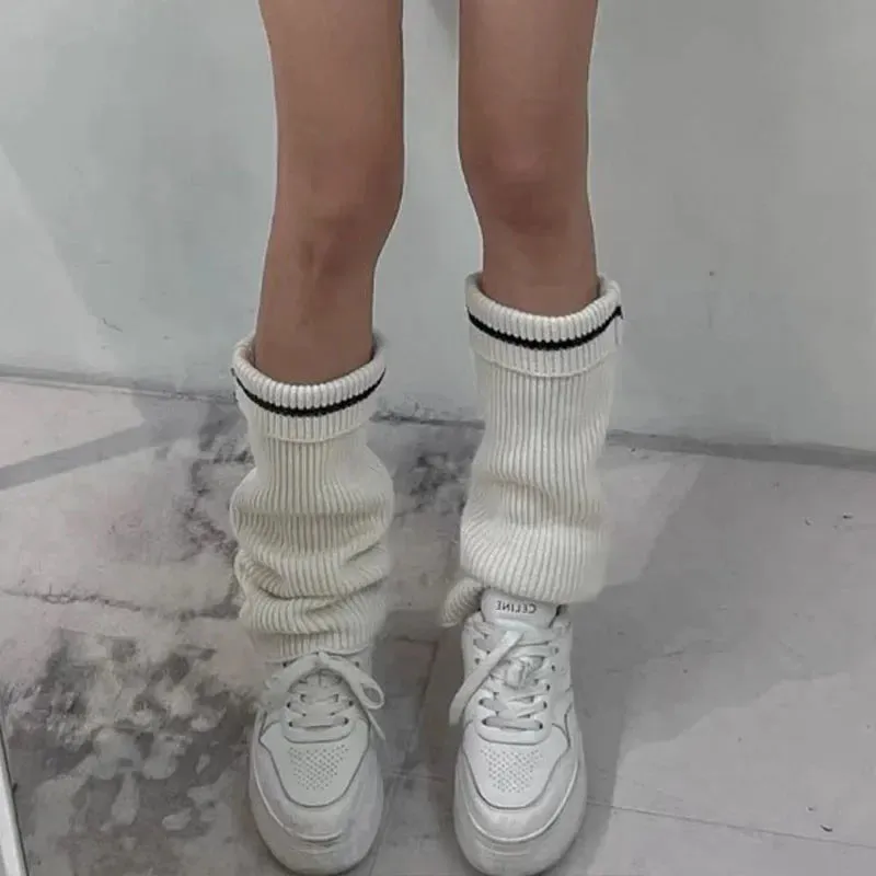 Vintage Wool Knitted Leg Warmers with Metal Buckle – Y2K Winter Calf Leggings