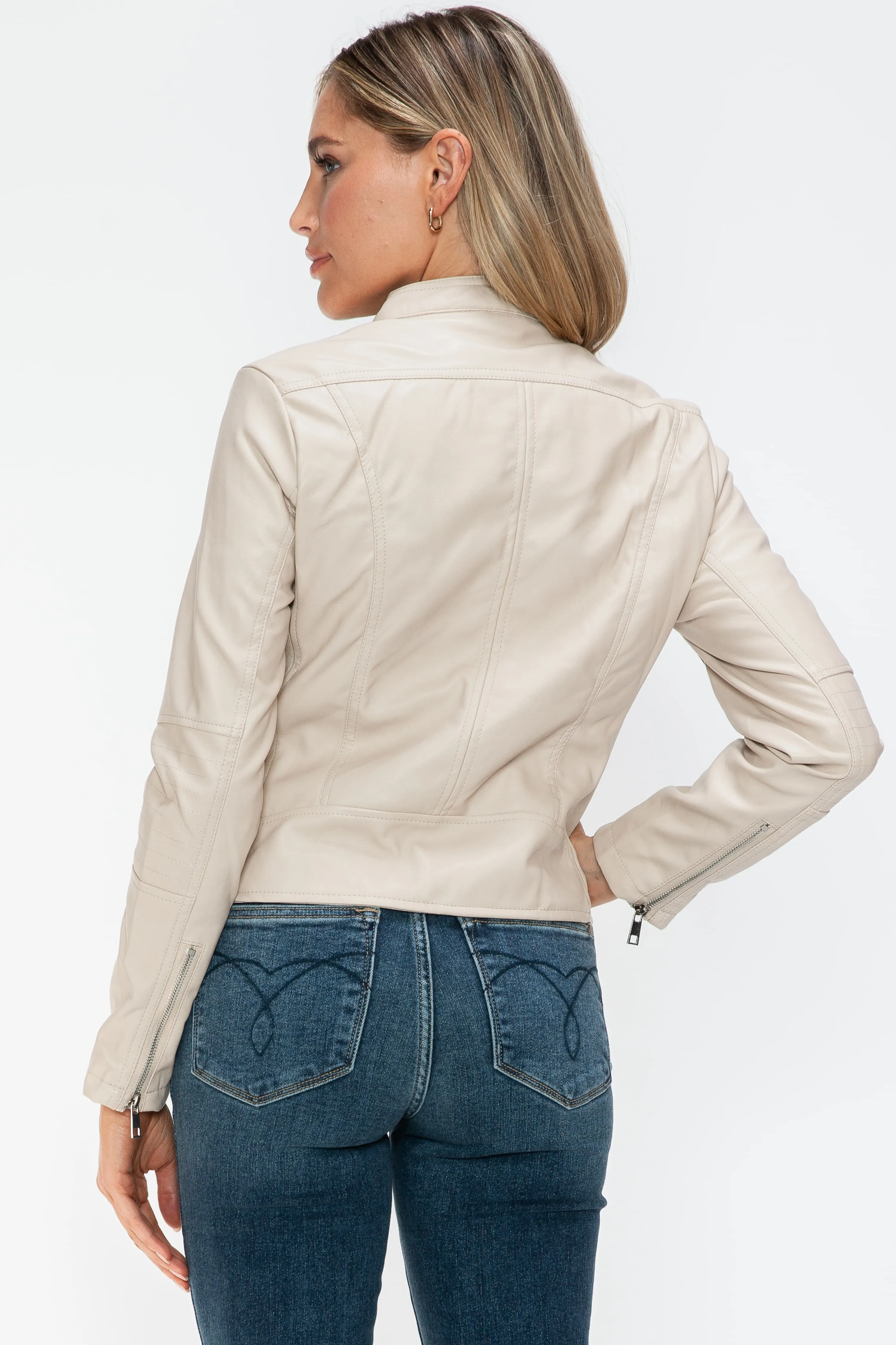 White Leather Zip Up Jacket
