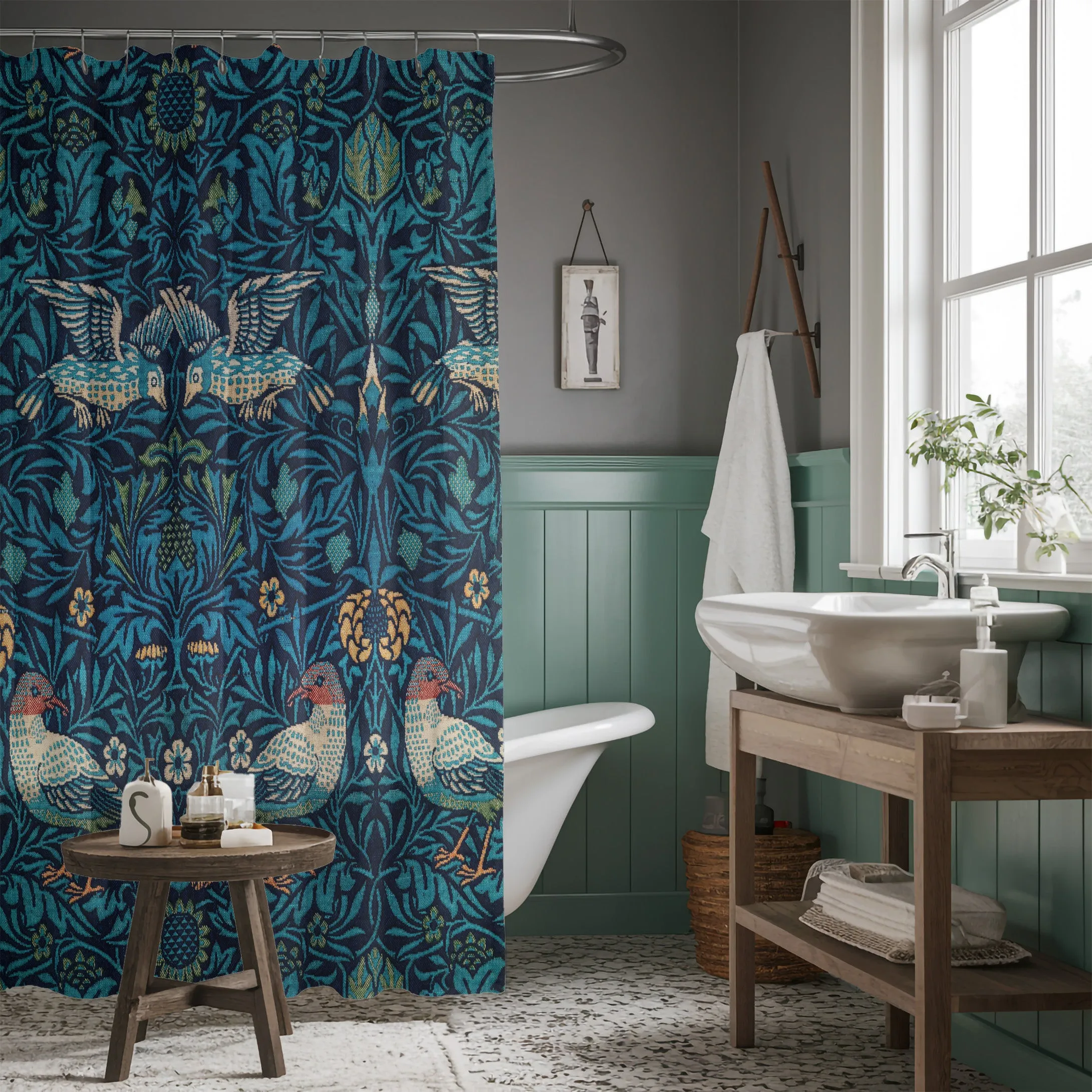 William Morris Birds Print Polyester Shower Curtain