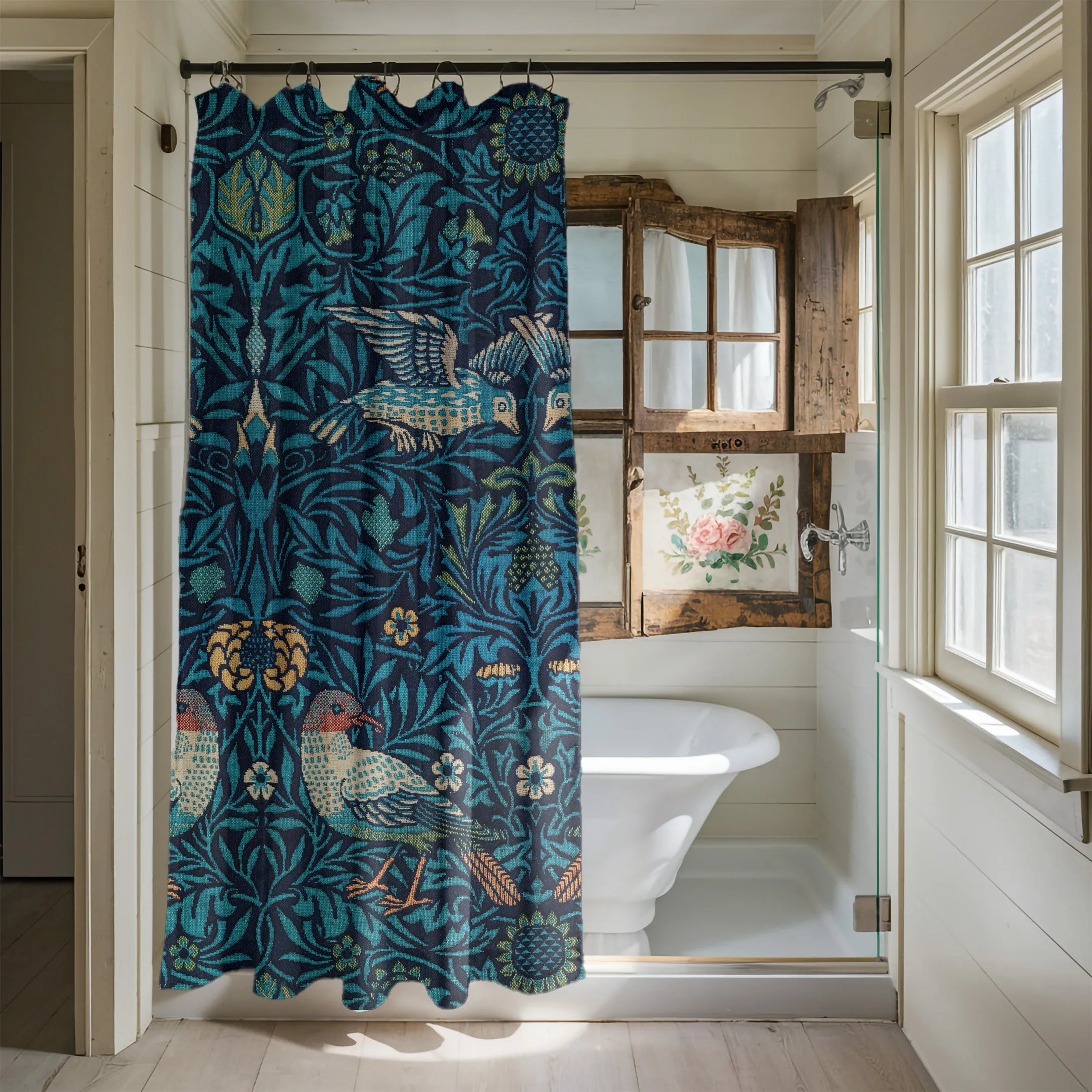 William Morris Birds Print Polyester Shower Curtain