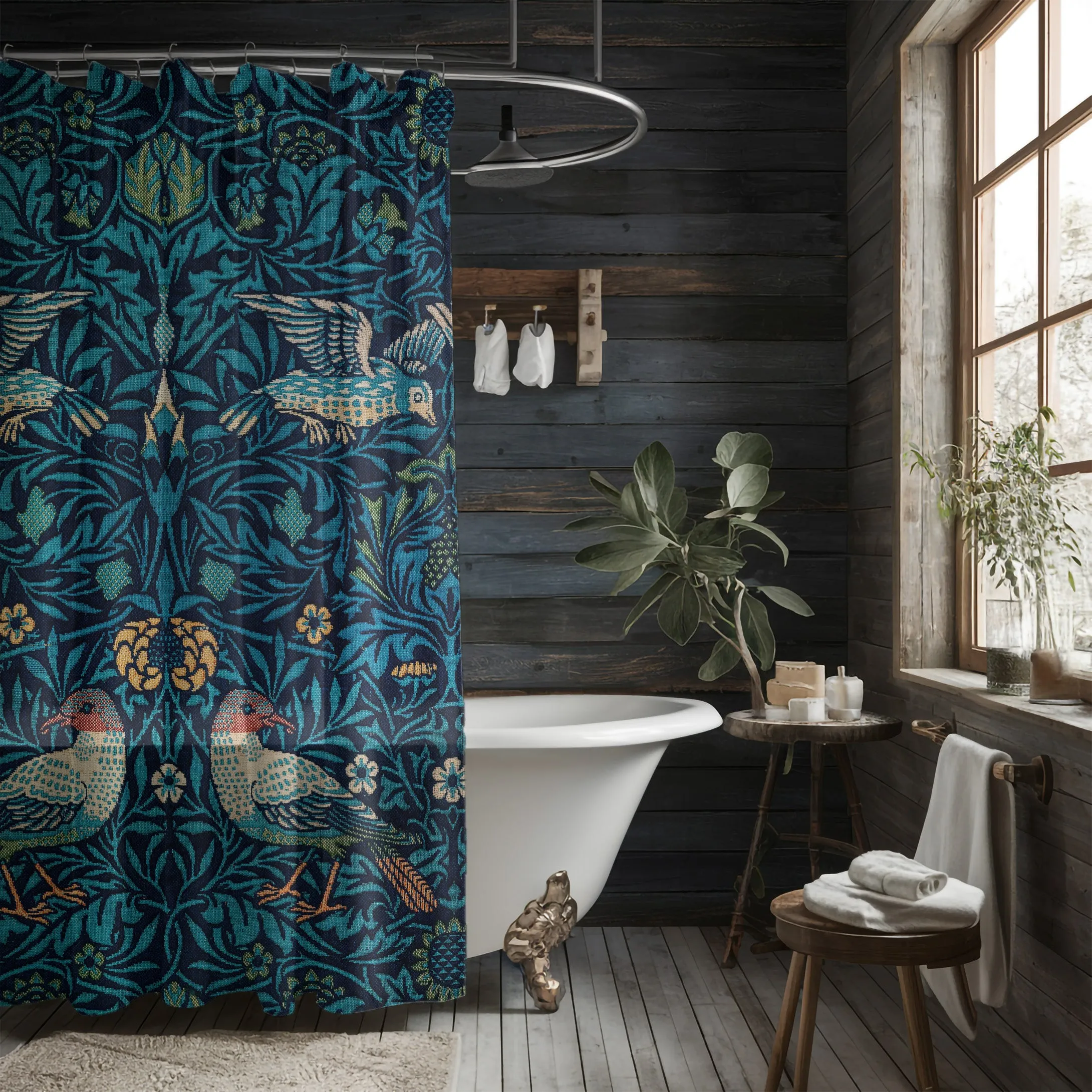 William Morris Birds Print Polyester Shower Curtain