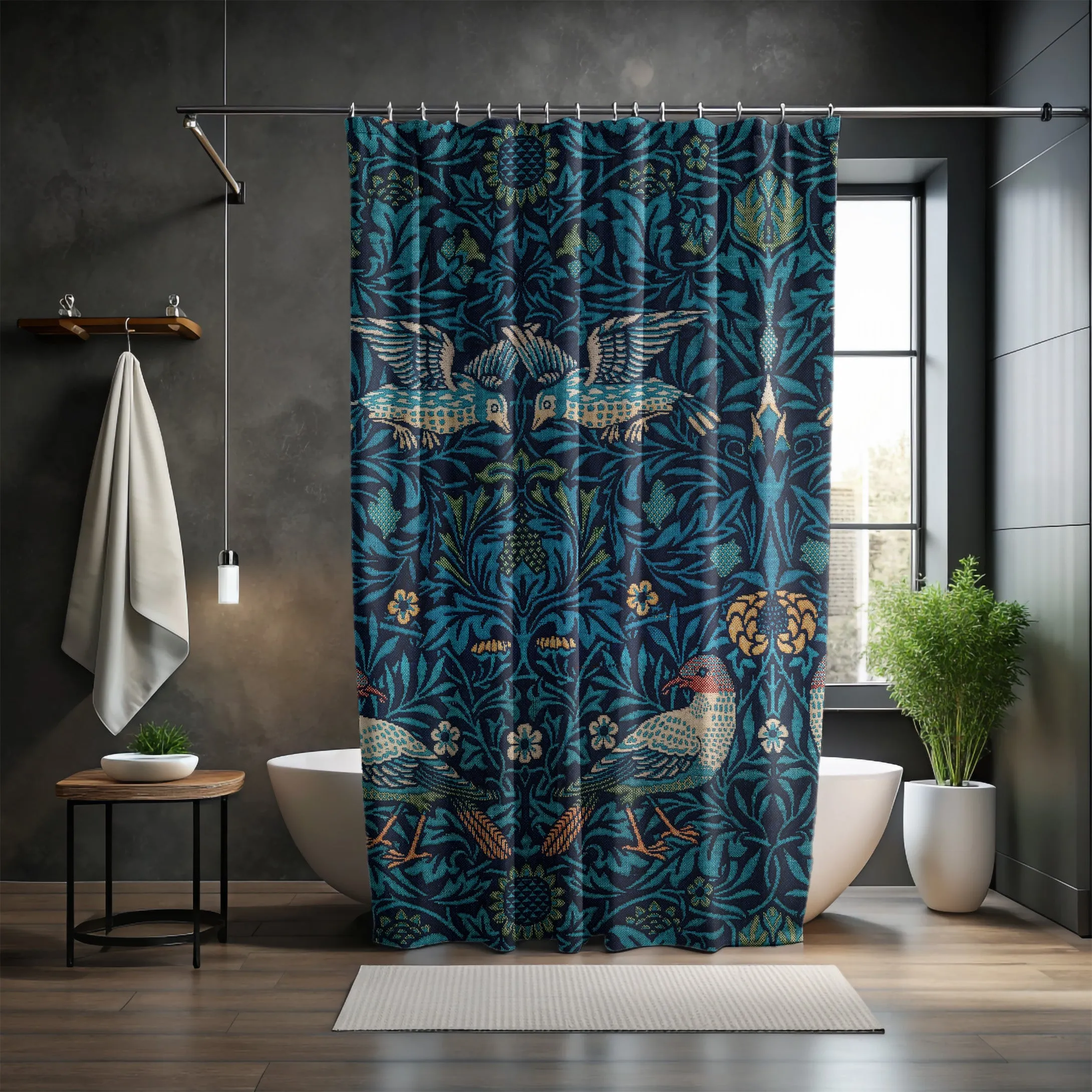 William Morris Birds Print Polyester Shower Curtain