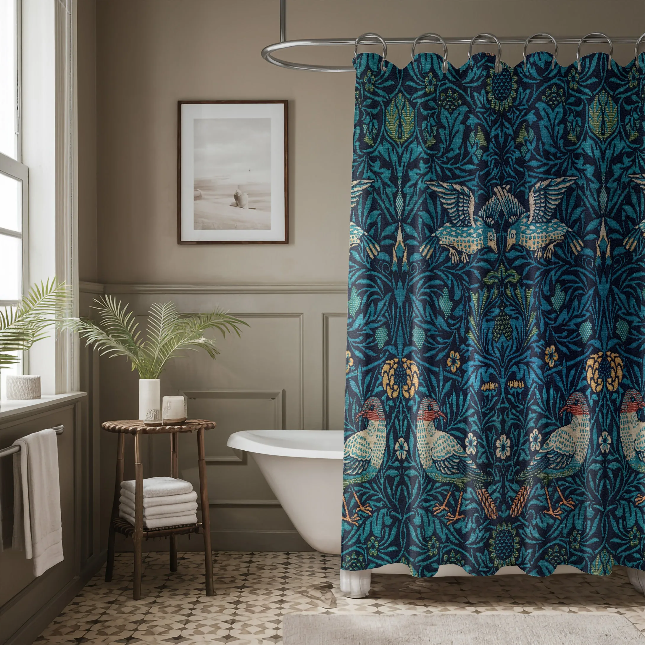 William Morris Birds Print Polyester Shower Curtain