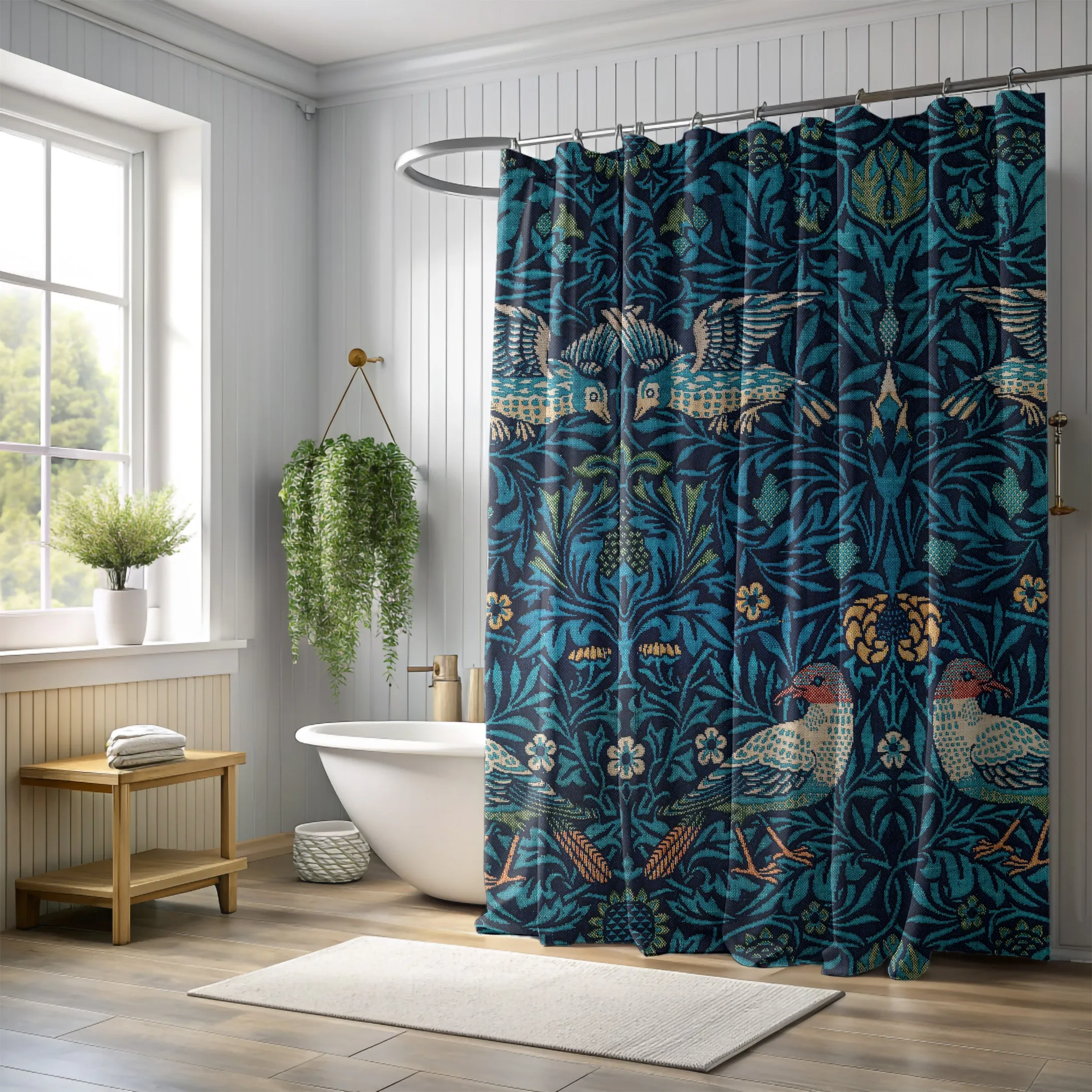 William Morris Birds Print Polyester Shower Curtain