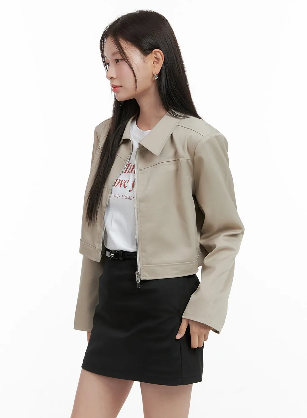 Zip-Up Solid Crop Jacket OG419