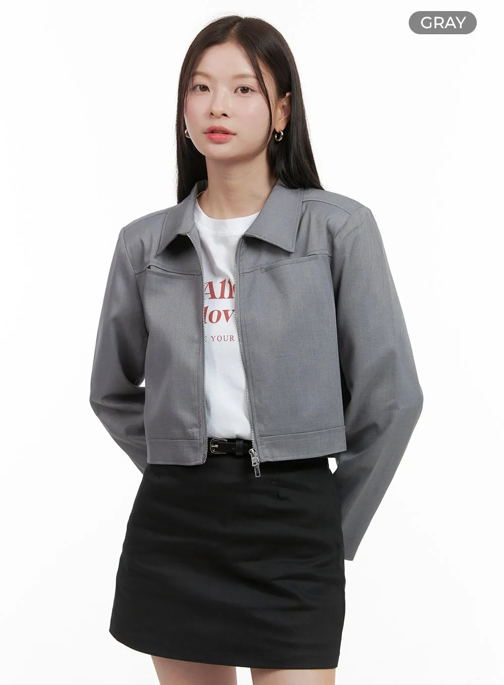 Zip-Up Solid Crop Jacket OG419