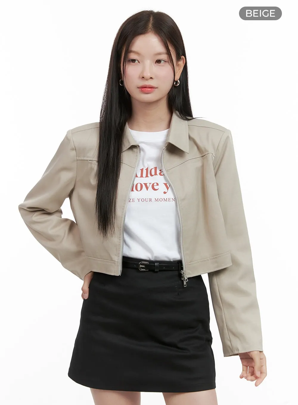 Zip-Up Solid Crop Jacket OG419