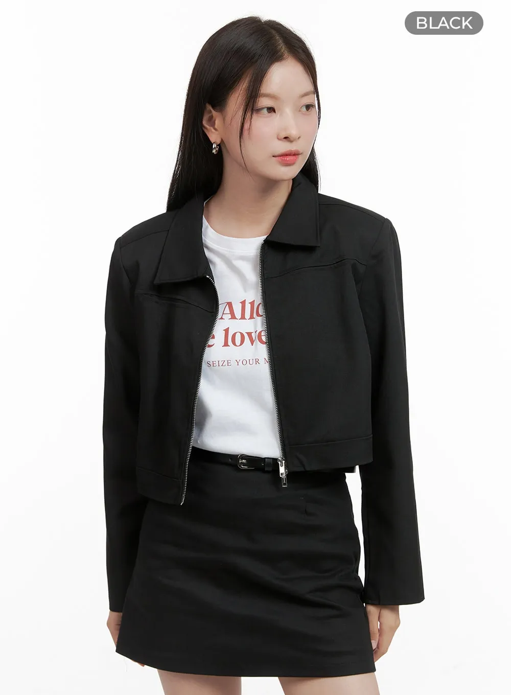 Zip-Up Solid Crop Jacket OG419