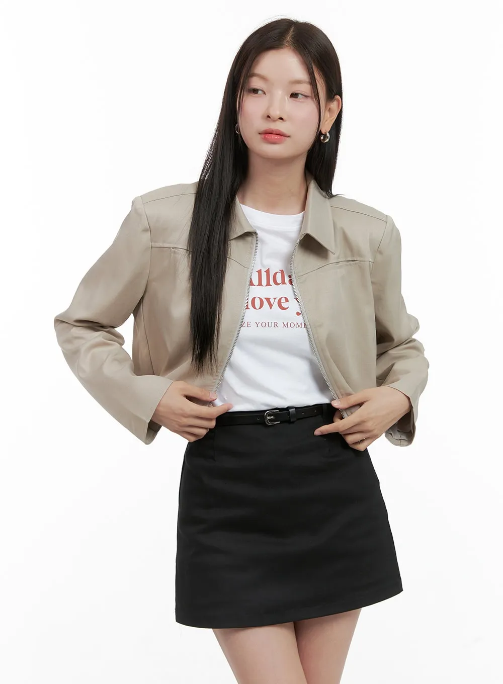 Zip-Up Solid Crop Jacket OG419