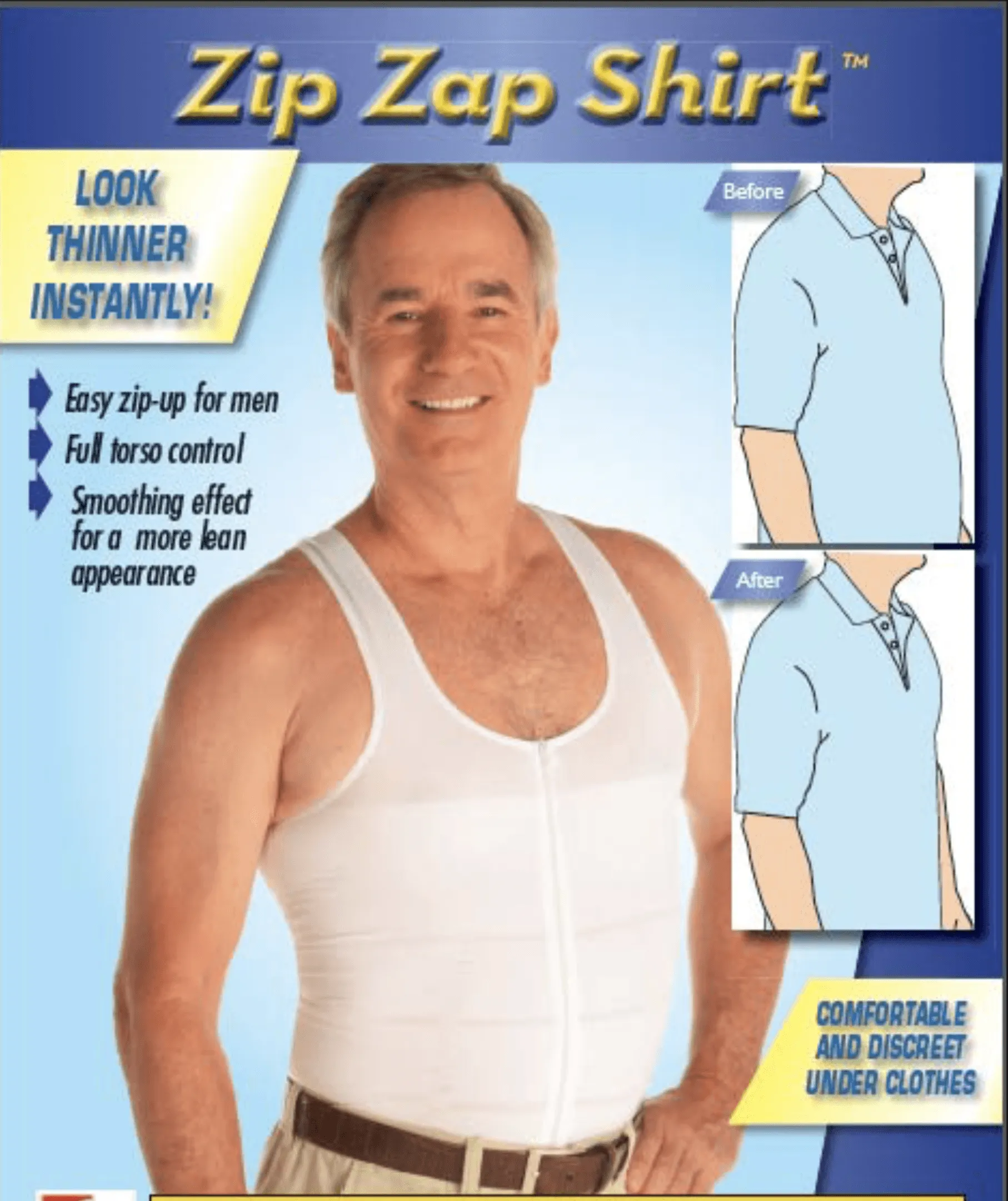 Zip Zap Shirt for Men: Instant Slimming and Posture Support (Large)
