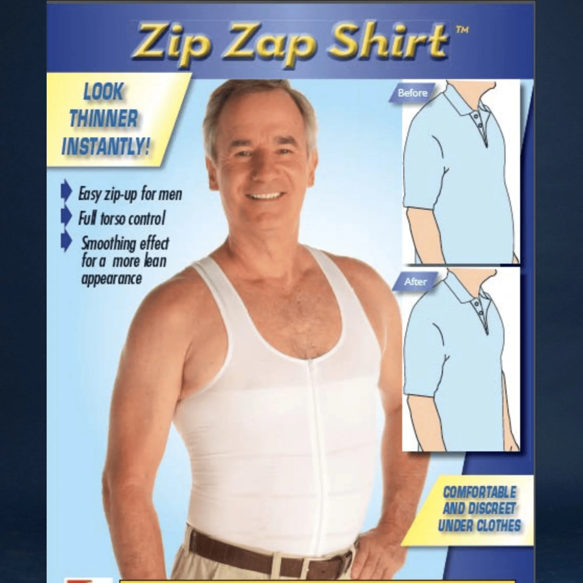 Zip Zap Shirt for Men: Instant Slimming and Posture Support (Large)